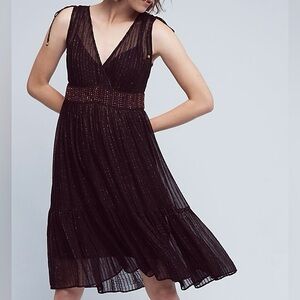ANTHROPOLOGIE Floreat Dress Annecy Midi Sheer Tiered Embroidered Size 6